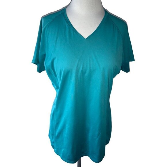 MOUNTAIN HARDWEAR LADIES SS SOLID TURQUOISE VNECK TOP TUNIC TEE TSHIRT EUC L - Picture 10 of 11
